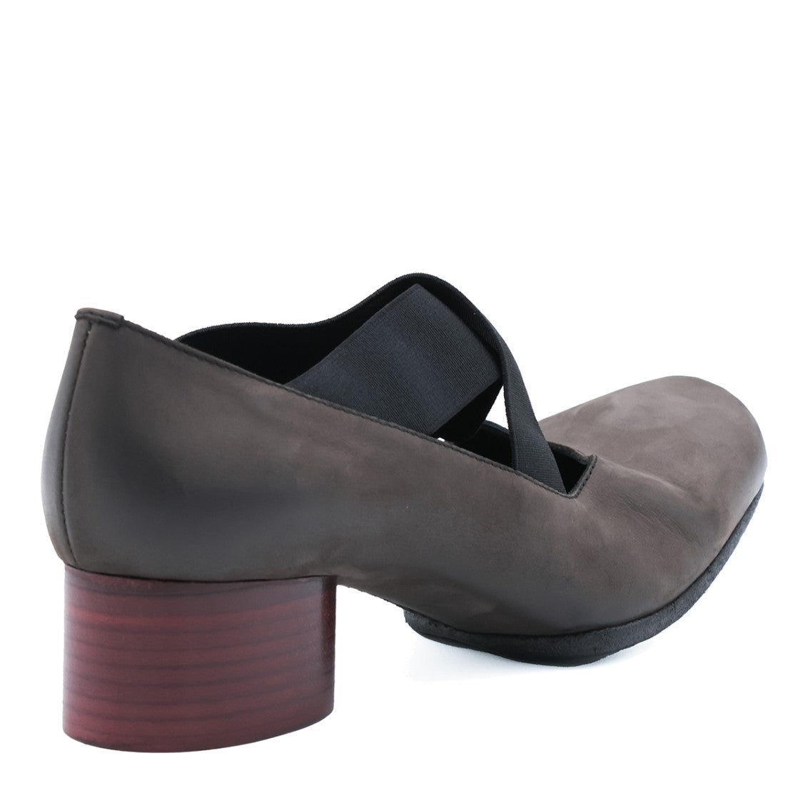 Uma Wang Brown Red Leather Elastic Band Mid-Wood Heel Pumps