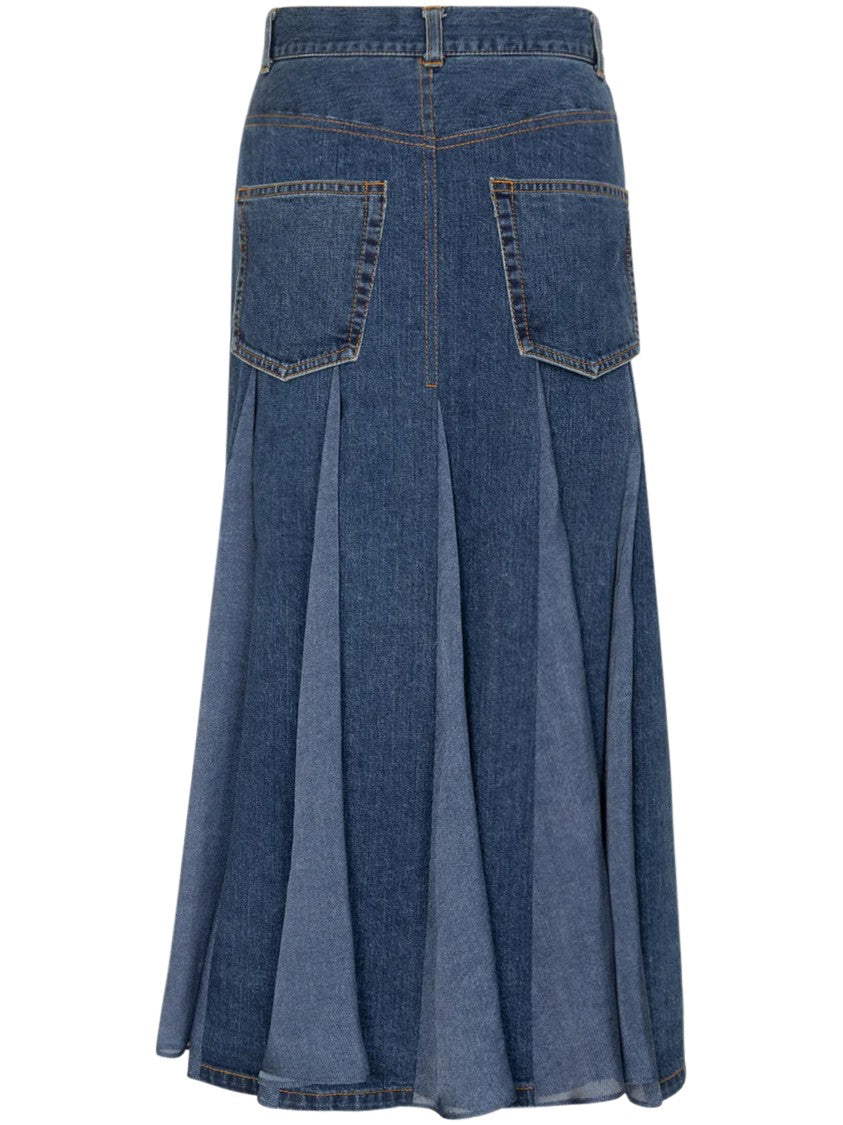 Sacai Mid-Length Denim Skirt With Flared Design