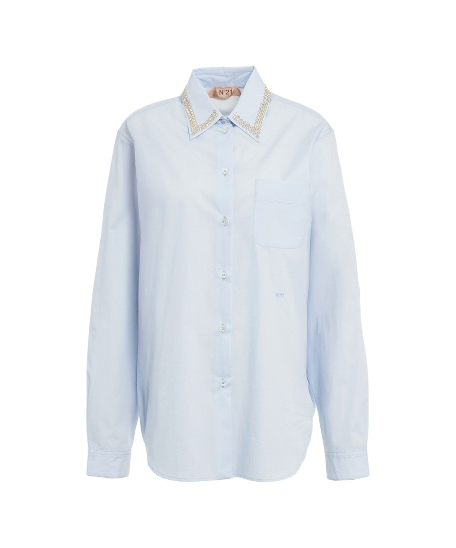 N°21 Blue Blouse With Rhinestone-Embellished Collar And Concealed Closure