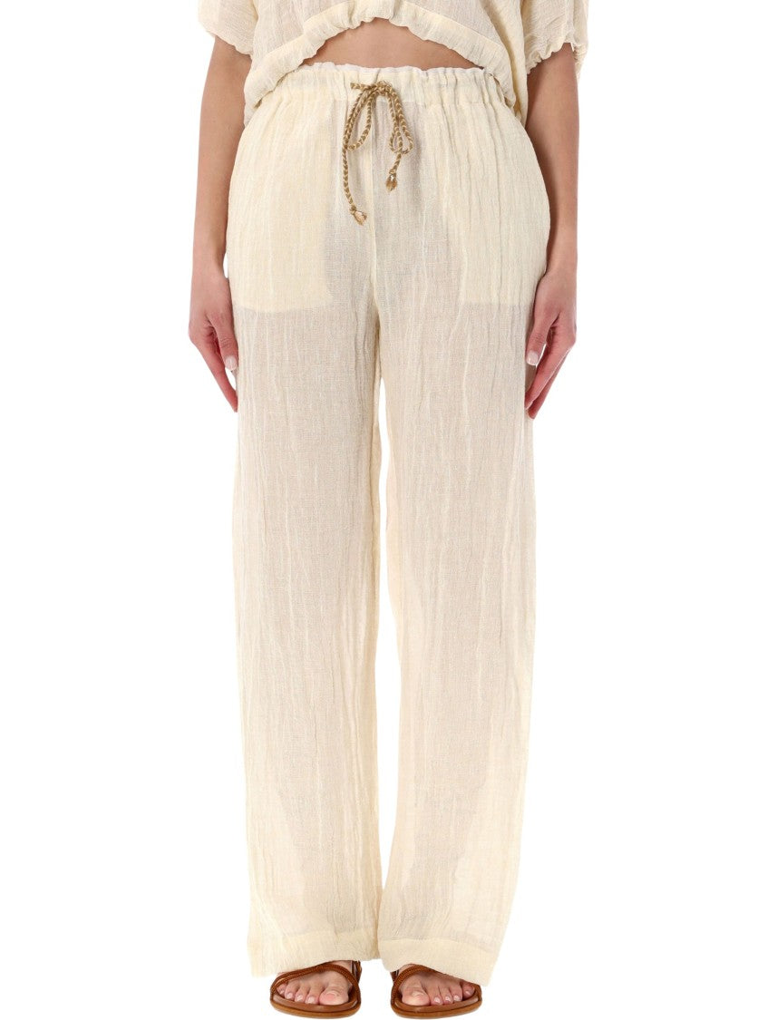120% Lino Pantalone Crinkled Textured Light Trousers