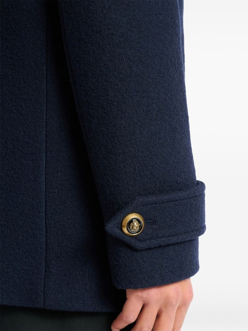Balmain Boxy Double-Breasted Peacoat With Gold-Tone Details