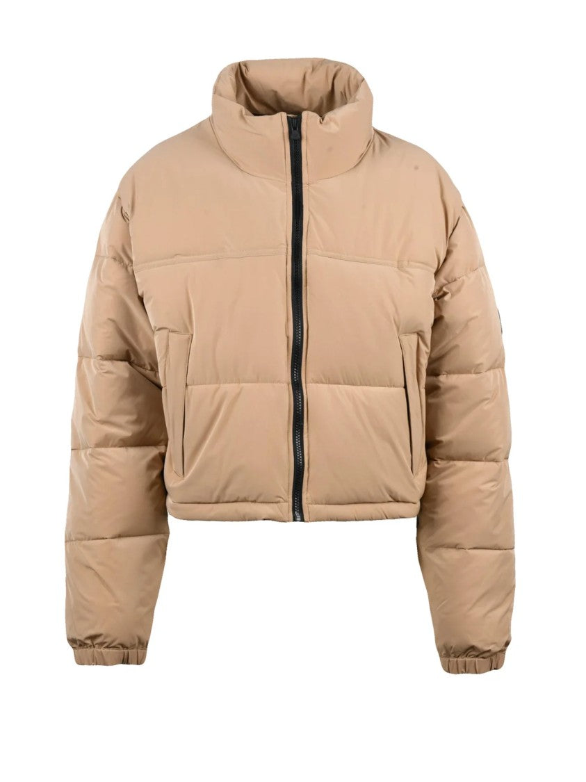 Faak Beige High Collar Padded Polyester Short Down Jacket