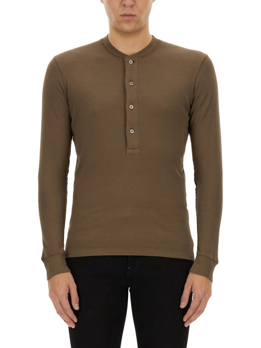 Tom Ford Ribbed "Henley" T-Shirt