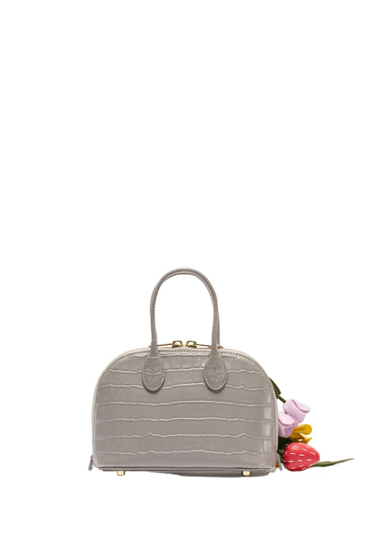 Self-Portrait Crocodile-Embossed Structured Handbag With Decorative Floral Charms