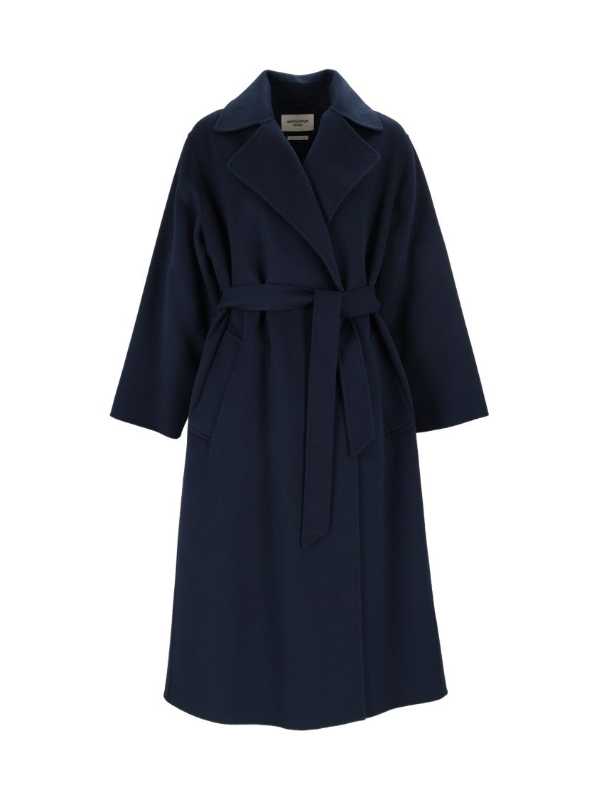 Max Mara Blue Operoso Belted Wrap Coat
