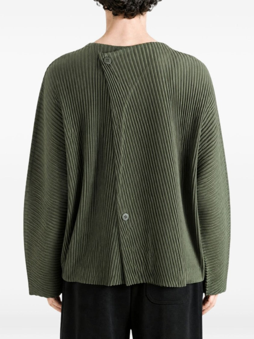 Homme Plissé Issey Miyake Pleated Asymmetrical V-Neck Cropped Sleeve Jacket