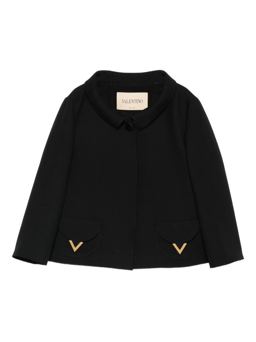 Valentino Black Cropped V-Gold Accent Jacket