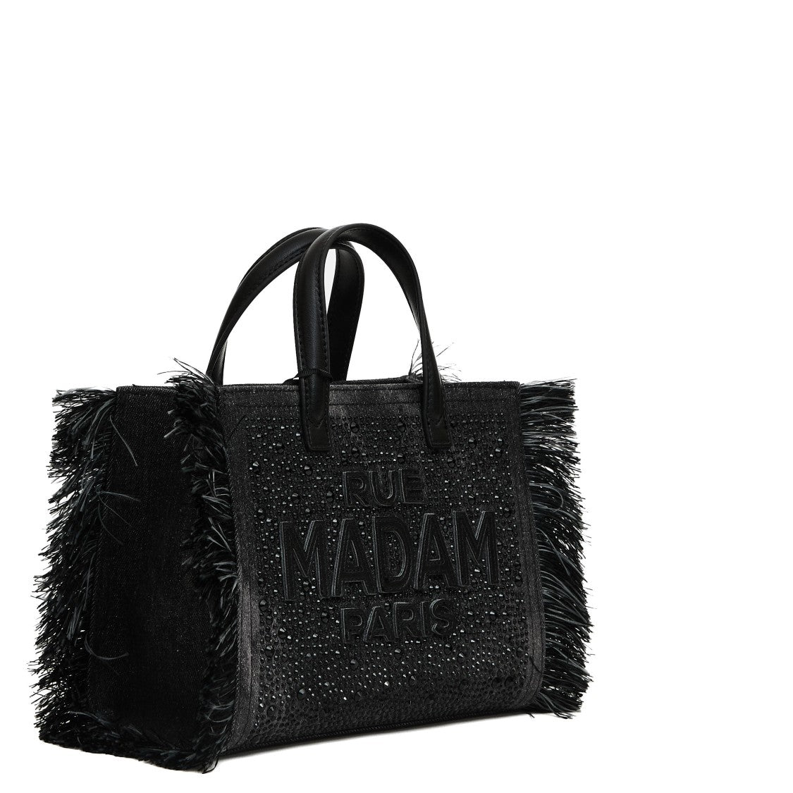 Rue Madame Textured Denim Mini Tote With Fringes