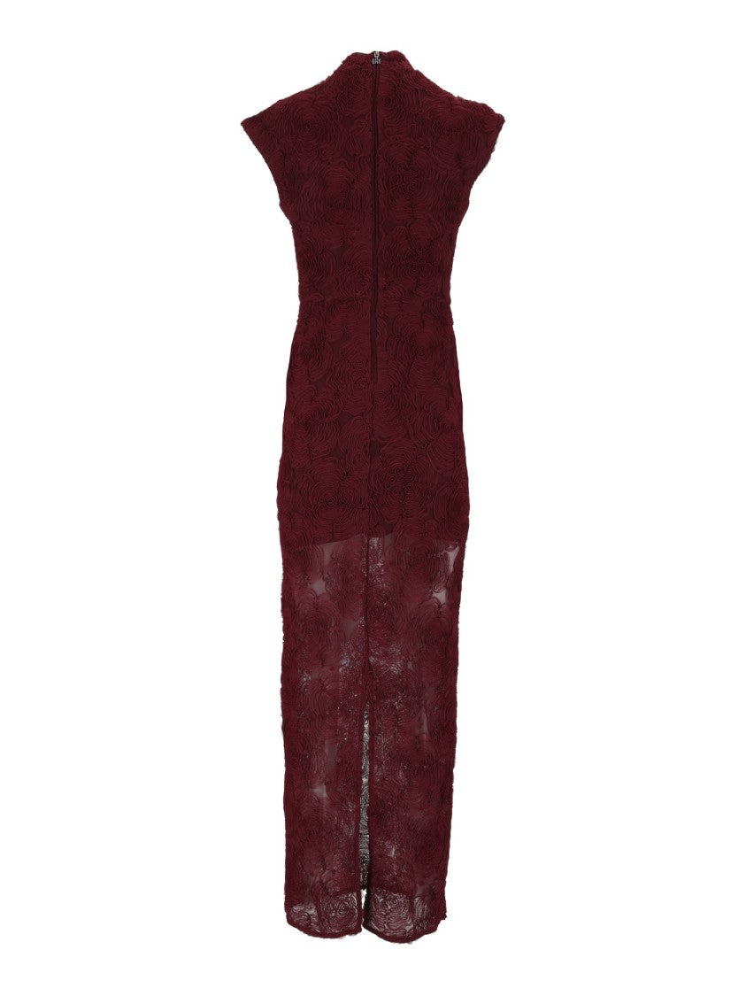 Rotate Brown Tight-Fit Floral Mesh Maxi Dress