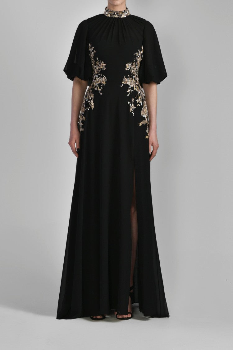 Saiid Kobeisy Long Crepe Georgette Beaded Dress