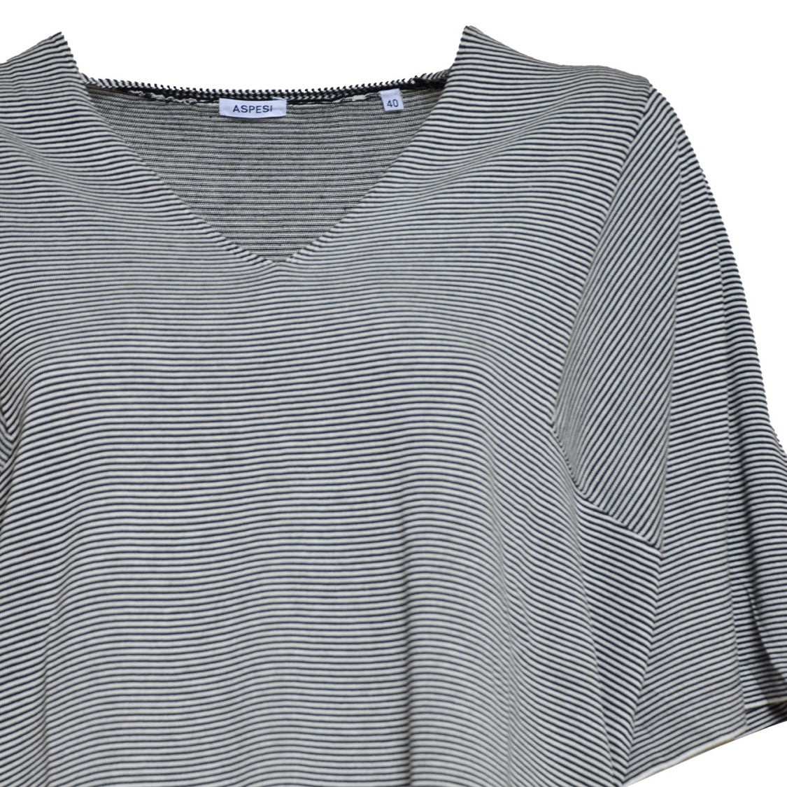Aspesi Black And White Striped Cotton Silk Knit T-Shirt
