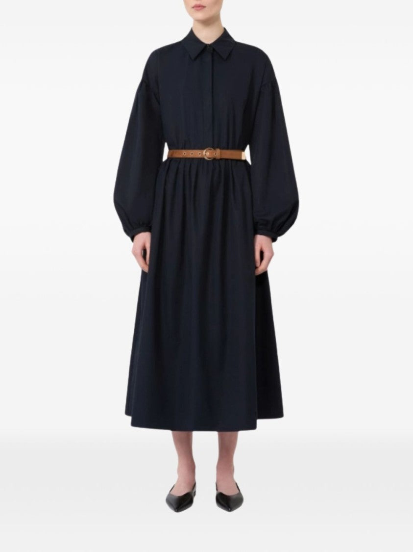 Max Mara Calf-Length Blue Midi Dress With Balloon Sleeves