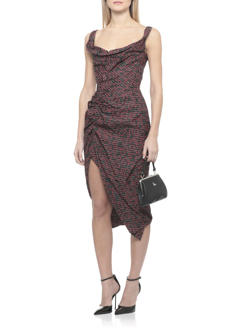 Vivienne Westwood Fitted Cotton Midi Dress With Contrasting Pattern And Ruched Detail