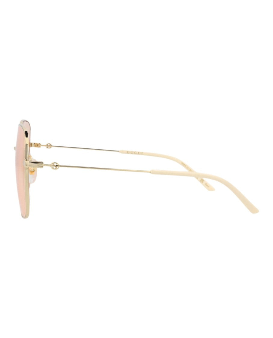 Gucci Square-Frame Metal Sunglasses With Decorative Temple Details
