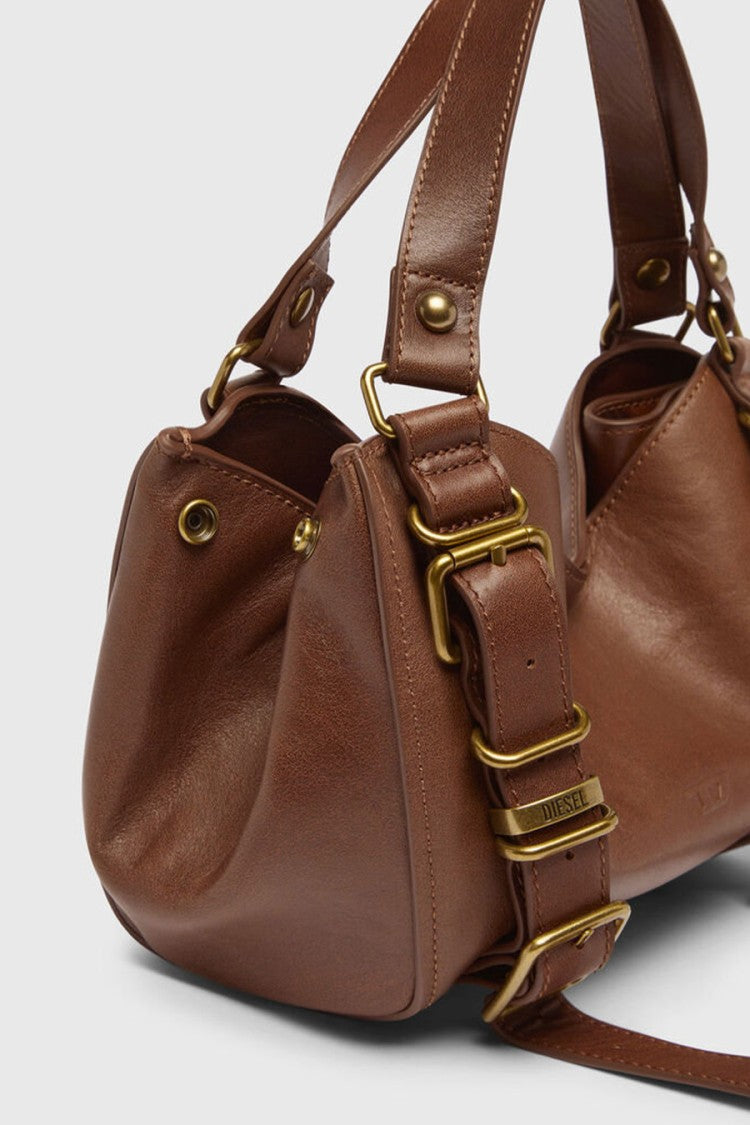 Diesel Brown Buckle Strap Leather Hobo Shoulder Bag