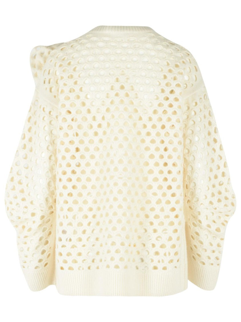 Blumarine Ivory 3D Floral Openwork Wool Cardigan