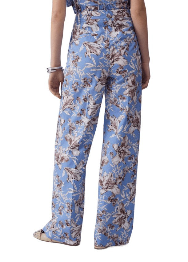 Liu Jo Light Blue Floral Print Wide-Leg Pants