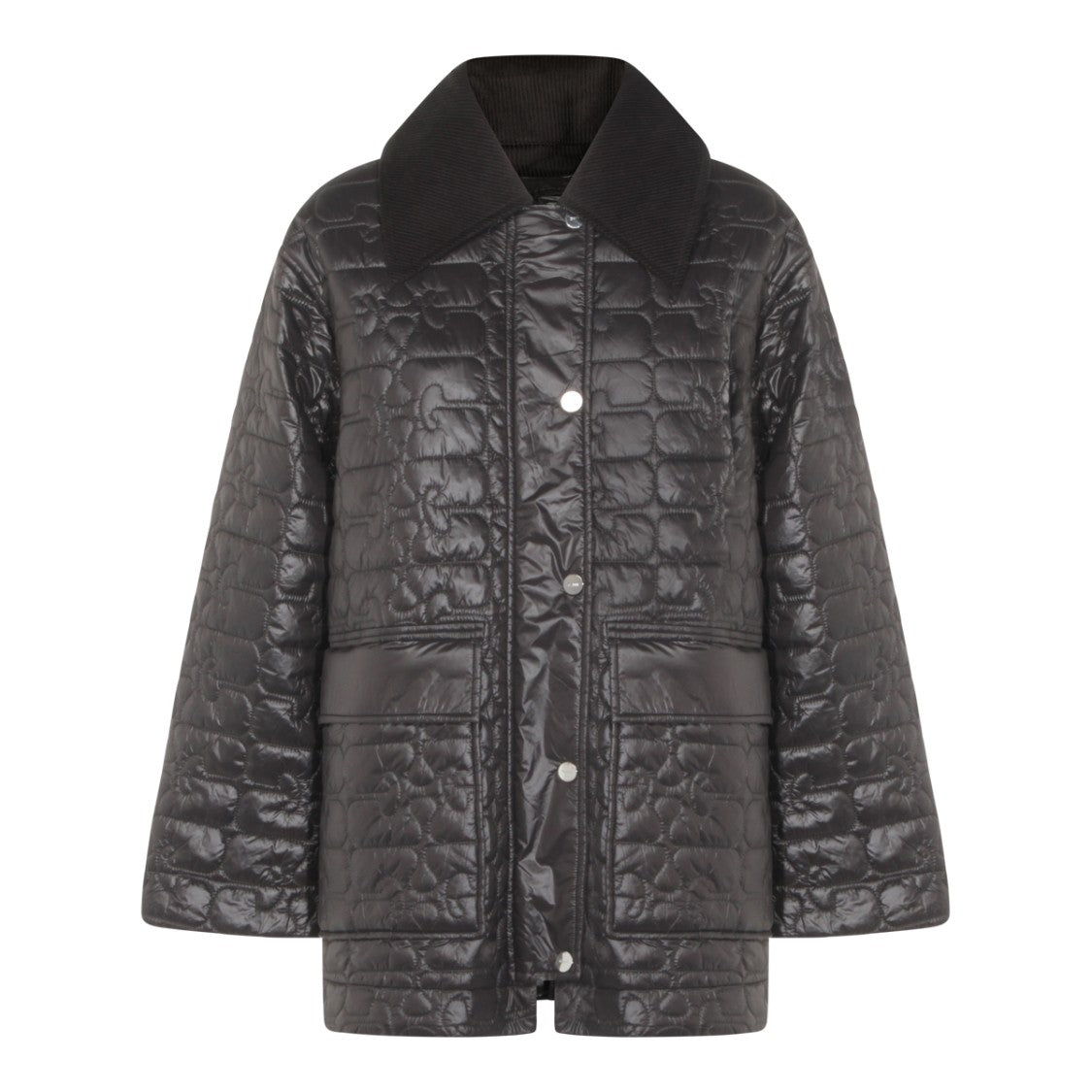 Ganni Brown Quilted Corduroy Collar Down Jacket