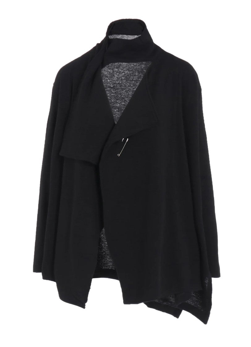 Yohji Yamamoto Asymmetrical Black Wool Blend Shawl Sweater