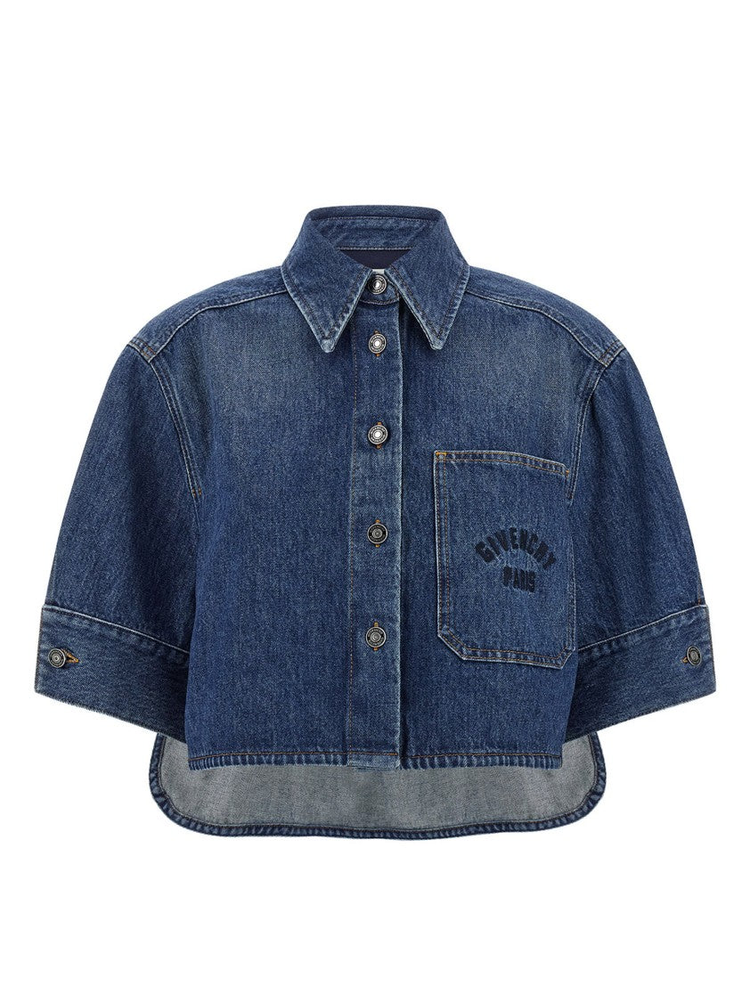 Givenchy Cropped Denim Shirt With Pointed Collar