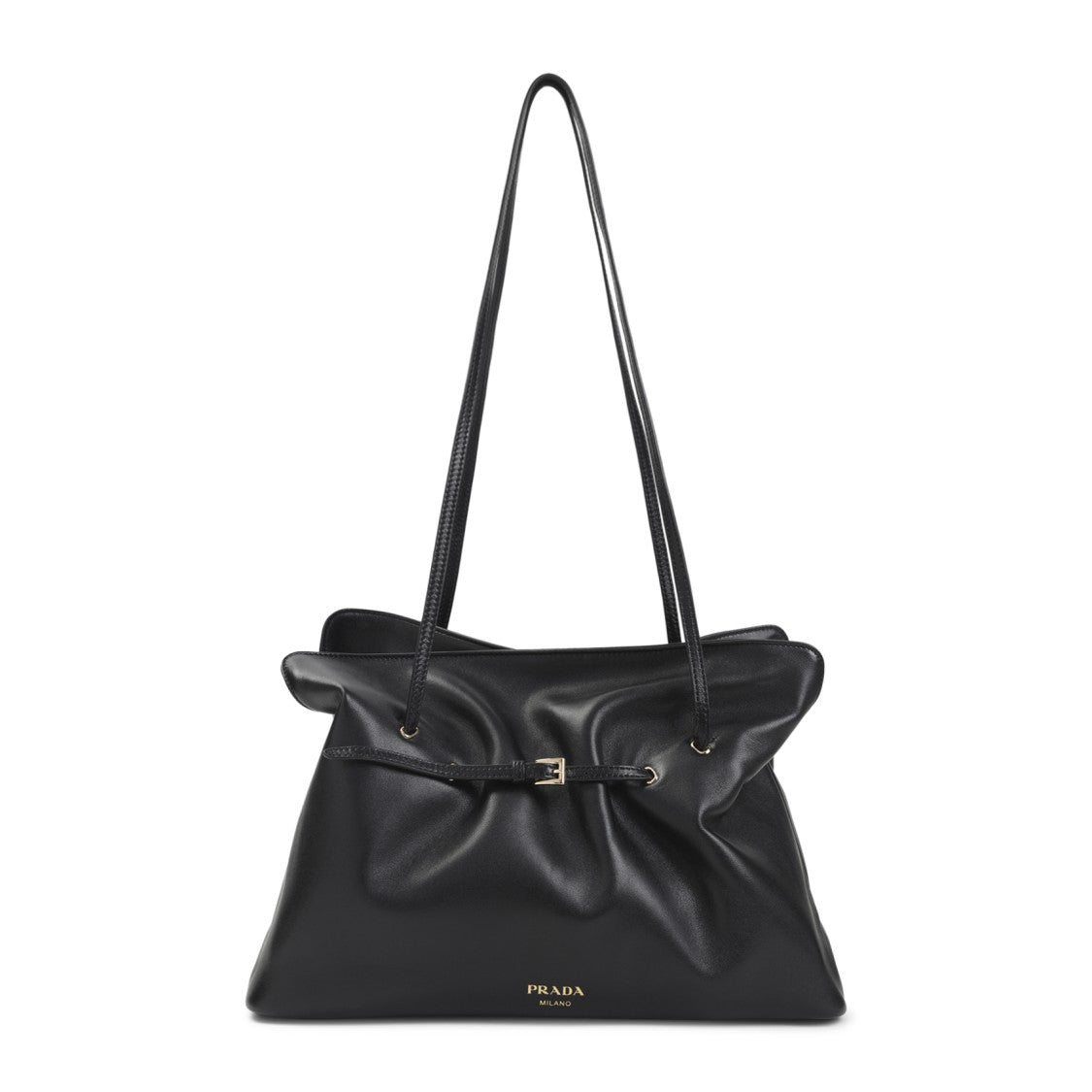 Prada Minimalist Black Lamb Leather Shoulder Bag