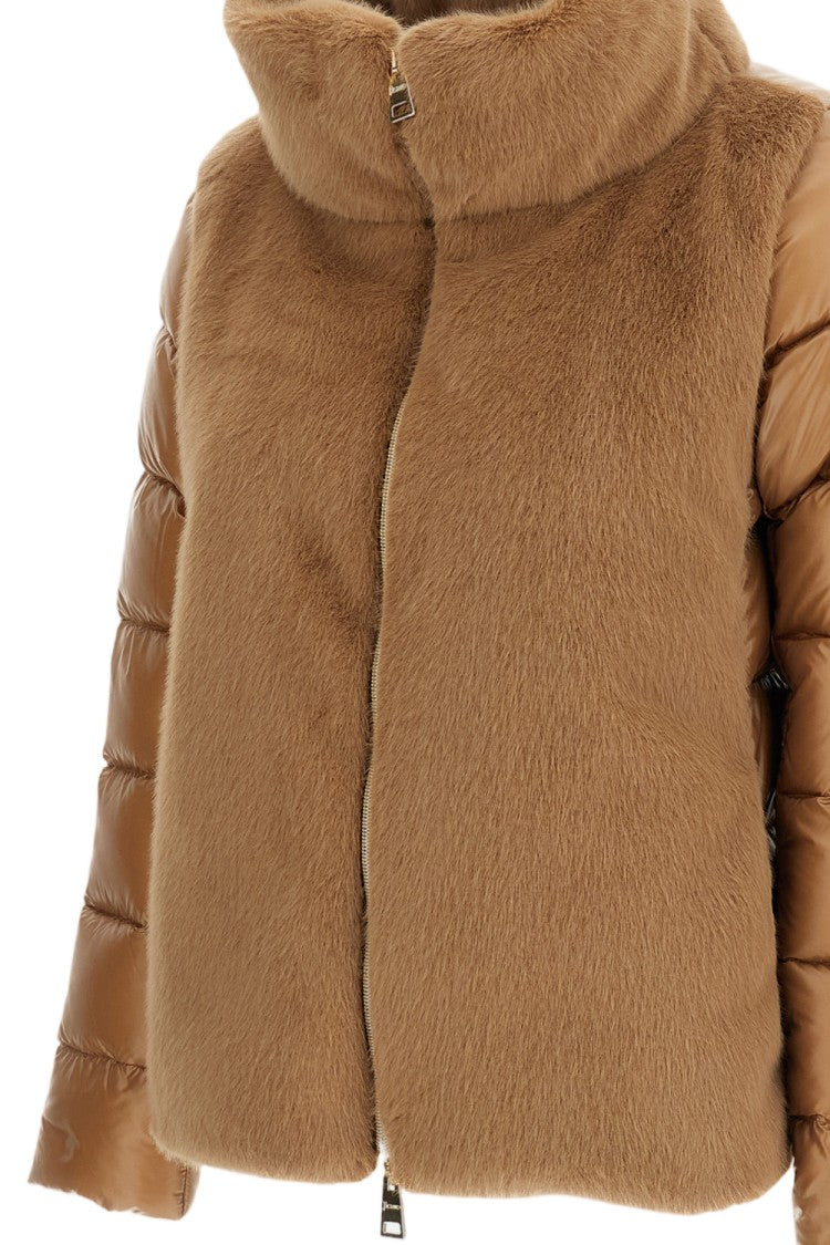 Herno High Neck Faux Fur-Lined Down Jacket With Boxy Silhouette