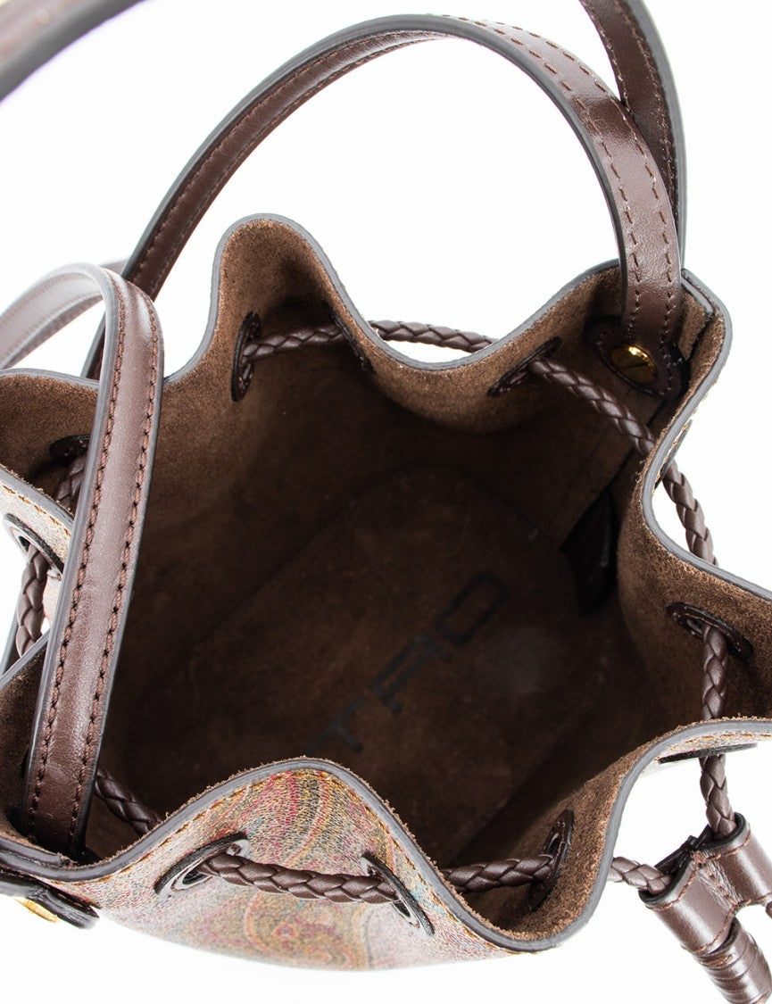 Etro Brown Paisley Jacquard Bucket Bag With Leather Trim