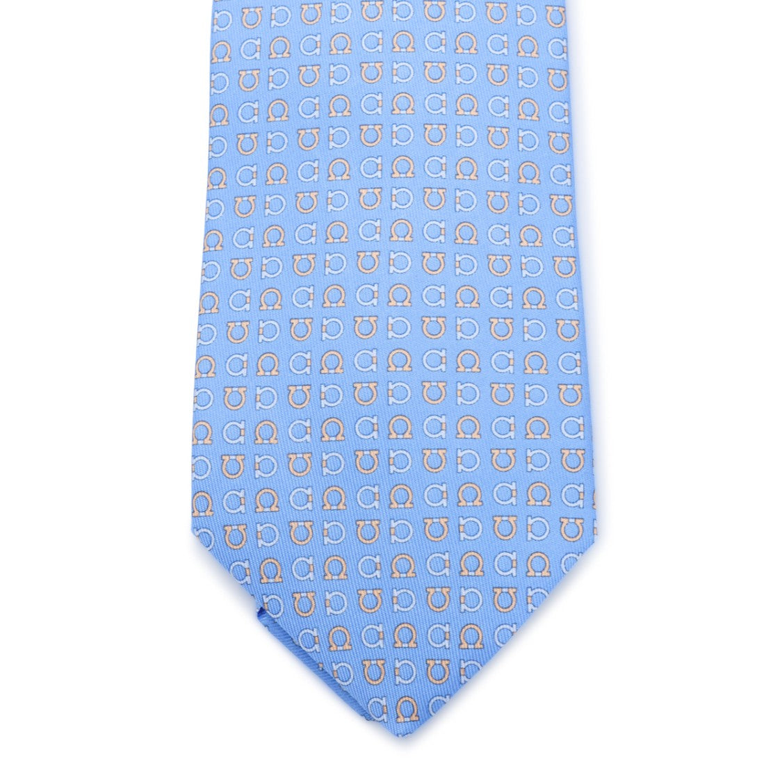 Ferragamo Light Blue Silk Tie With Geometric Print