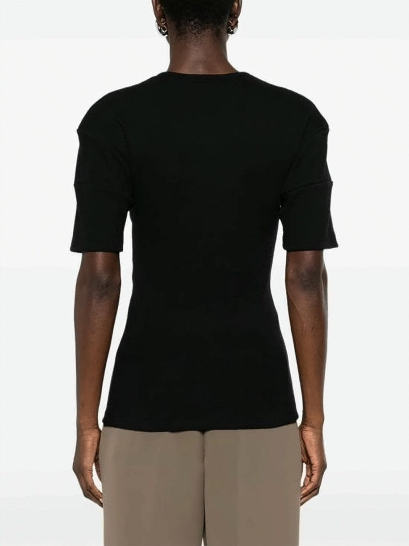 Lemaire Fitted Black Short-Sleeved Top With Central Button Placket