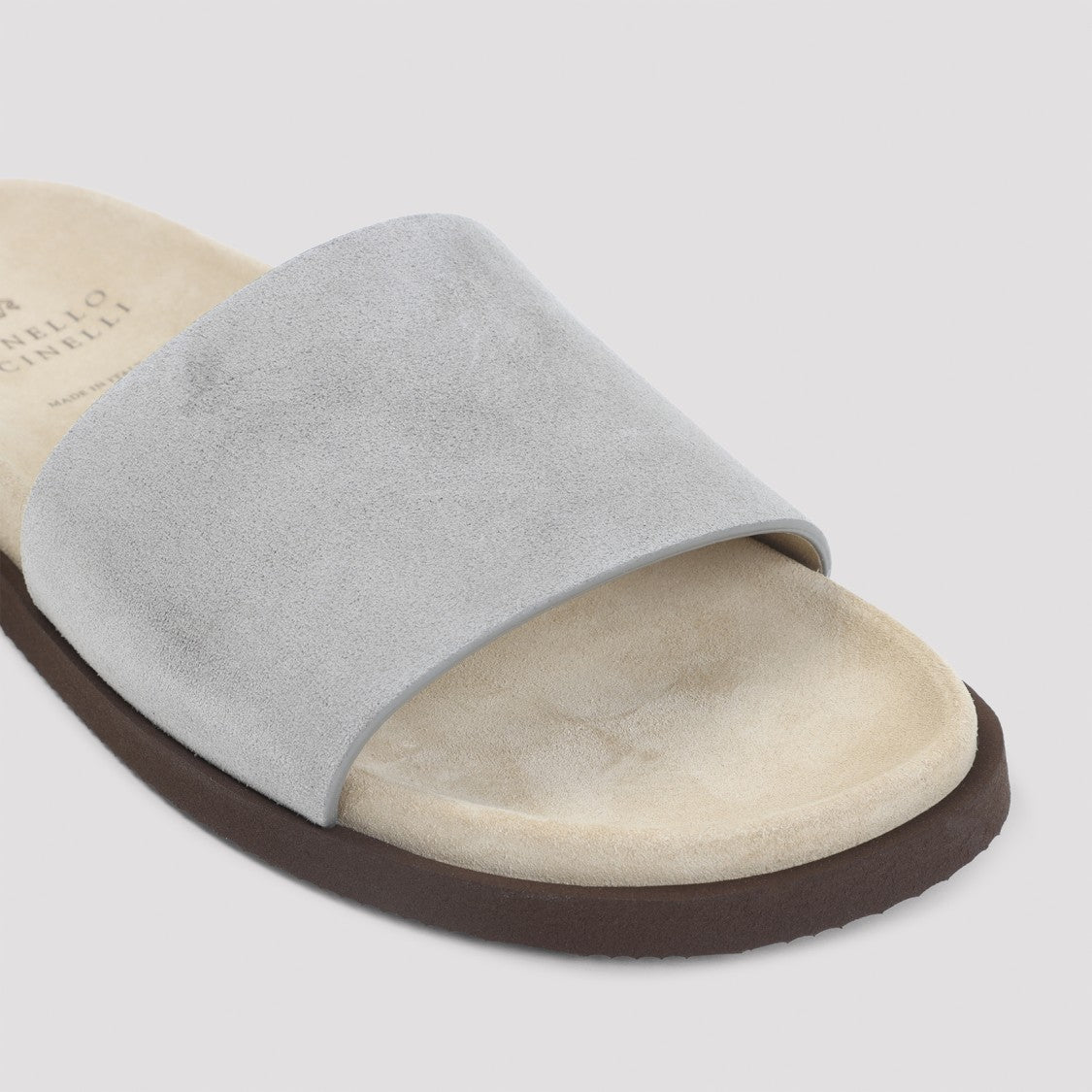 Brunello Cucinelli Grey Suede Leather Flat Sandal