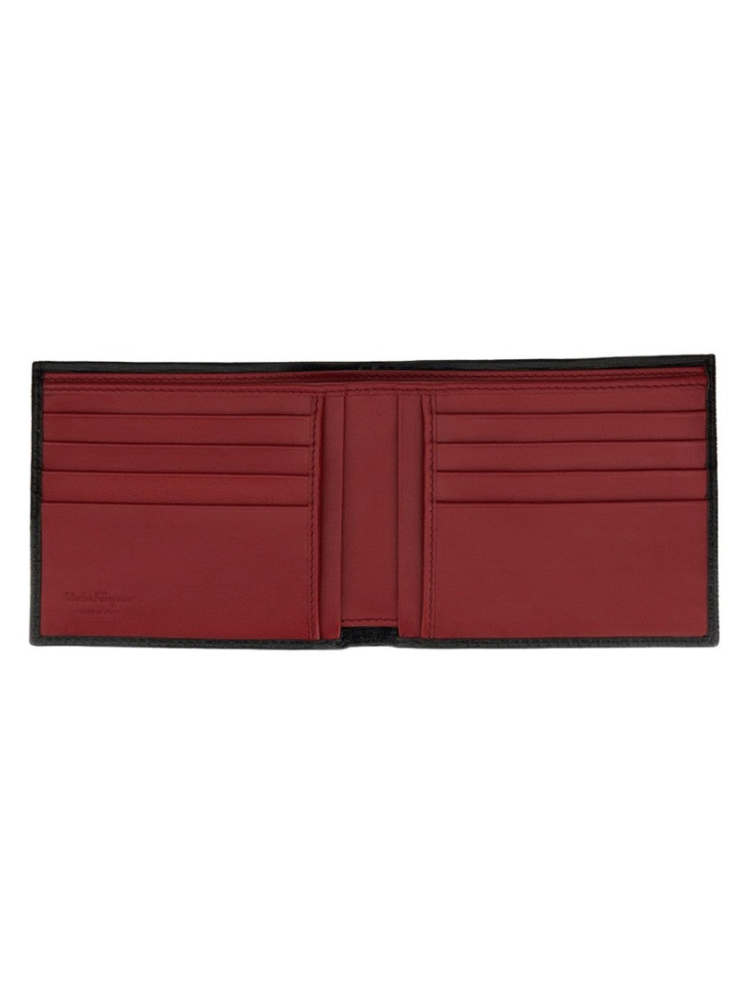 Ferragamo Gancini Bifold Textured Metallic Logo Leather Wallet