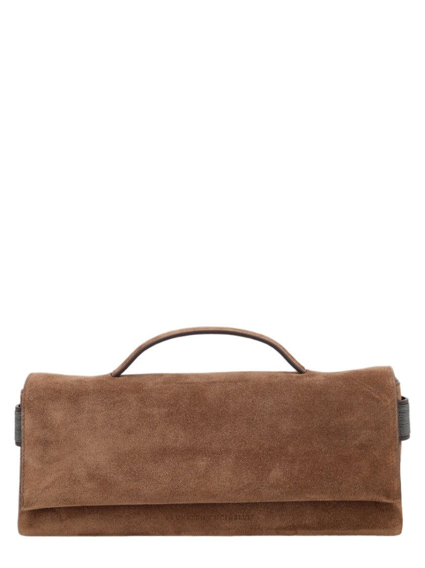 Brunello Cucinelli Suede Leather Clutch With Fold-Over Flap Closure