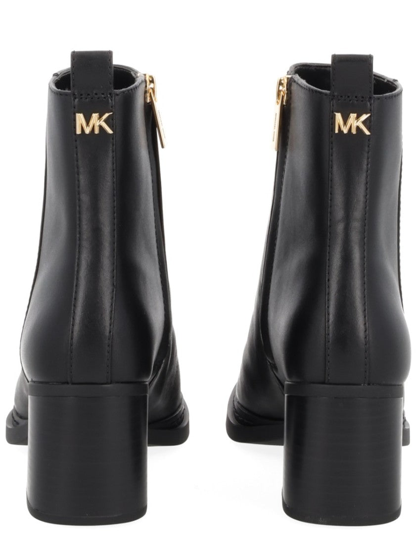 Michael Michael Kors Lex Gold-Tone Zip Leather Block-Heel Boots