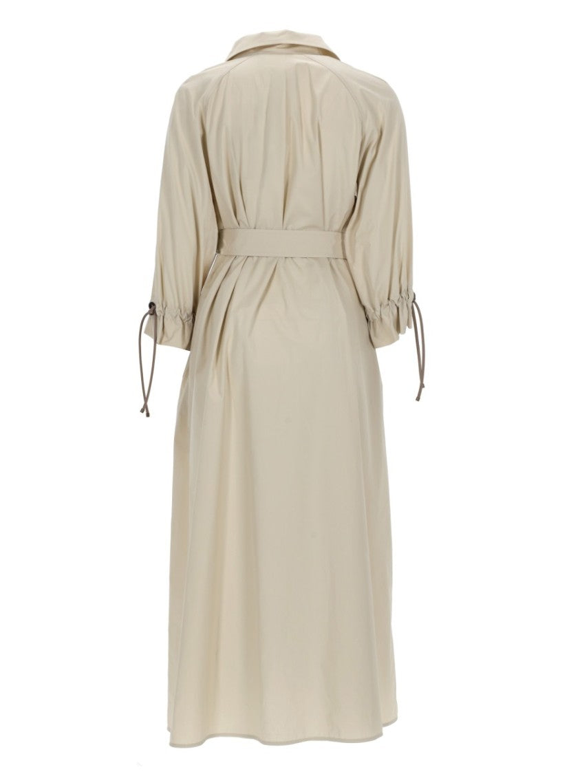 Max Mara Midi Cotton Dress With Belt And Adjustable Cuffs