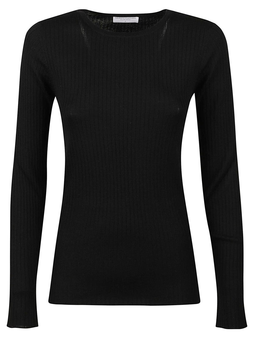 Majestic Filatures Fitted Long-Sleeve Top With Ribbed Texture And Round Neckline