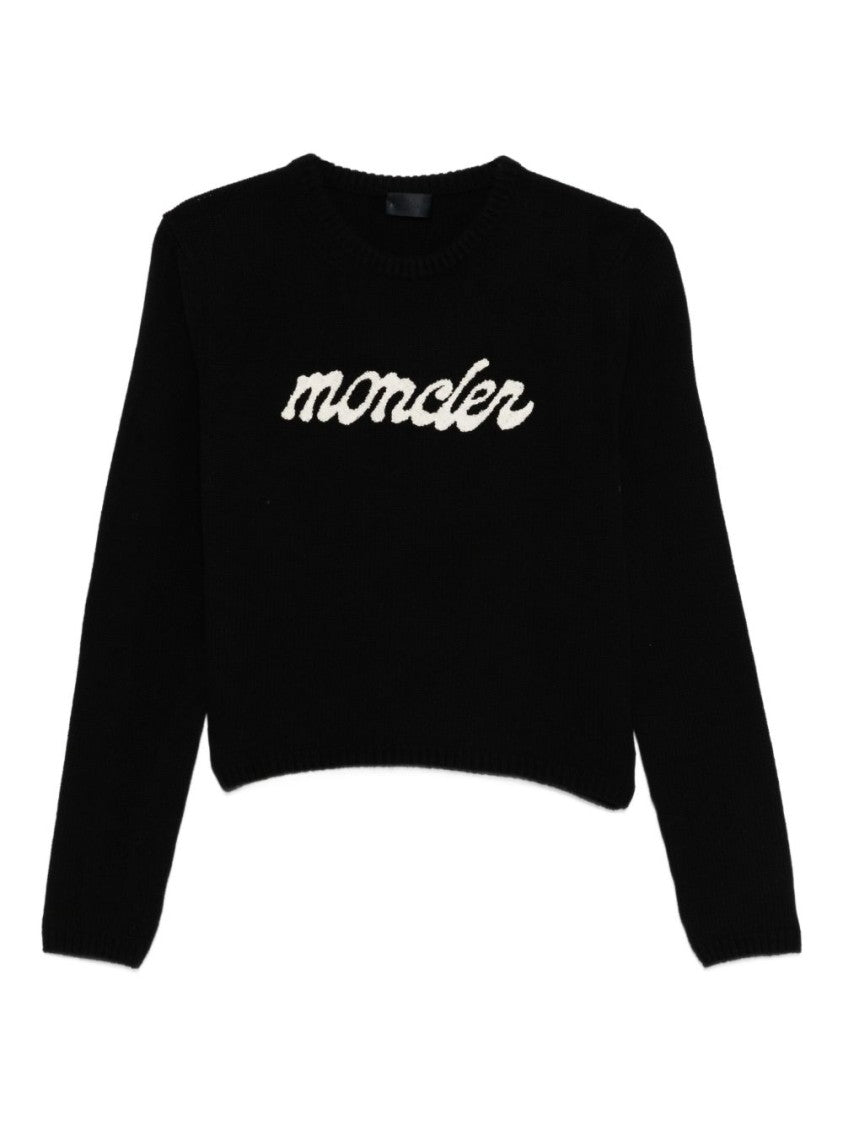 Moncler Cropped Sweater With Contrasting Embroidered Logo