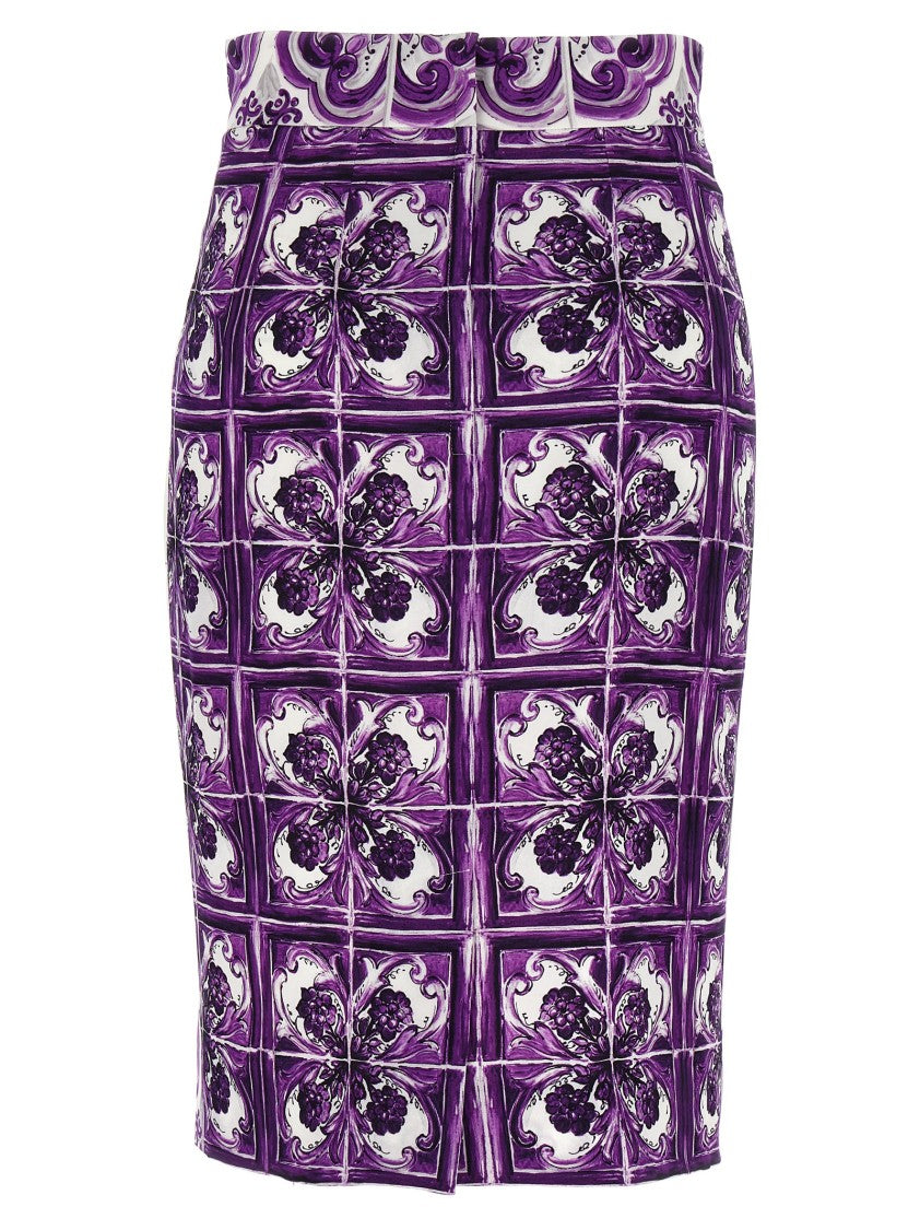 Dolce & Gabbana Maiolica' Print Silk Skirt