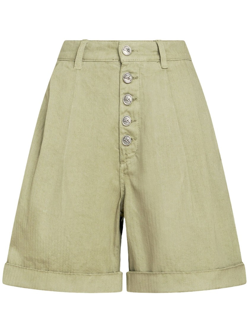 Etro High-Waisted Cotton Herringbone Texture Shorts