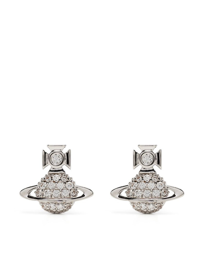Vivienne Westwood Silver-Tone Orb Plaque Crystal Stud Earrings