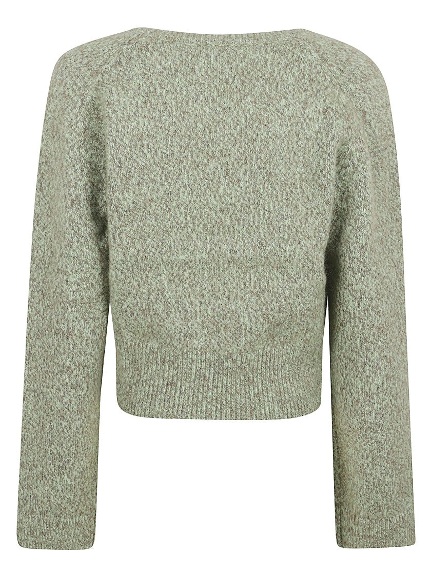Ganni Textured Knit Sweater With Wide V-Neck