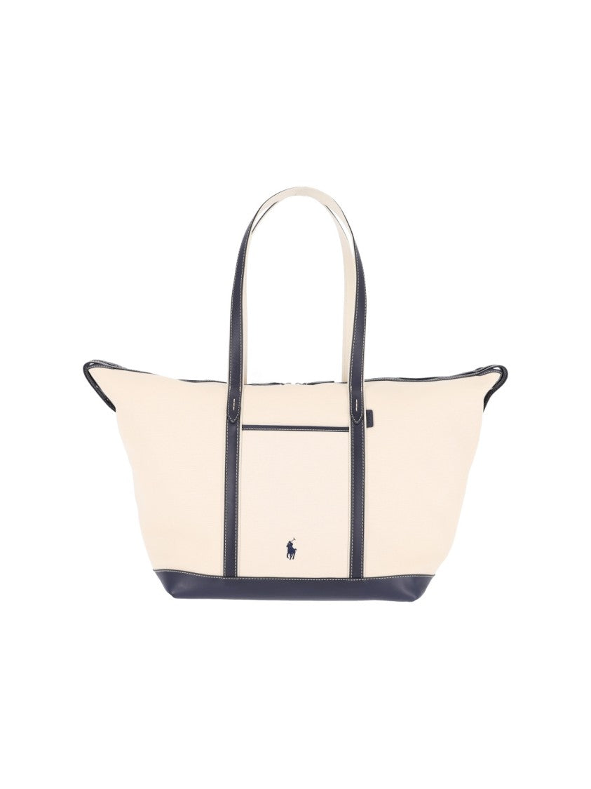 Polo Ralph Lauren Beige Logo Cotton-Blend Tote Bag