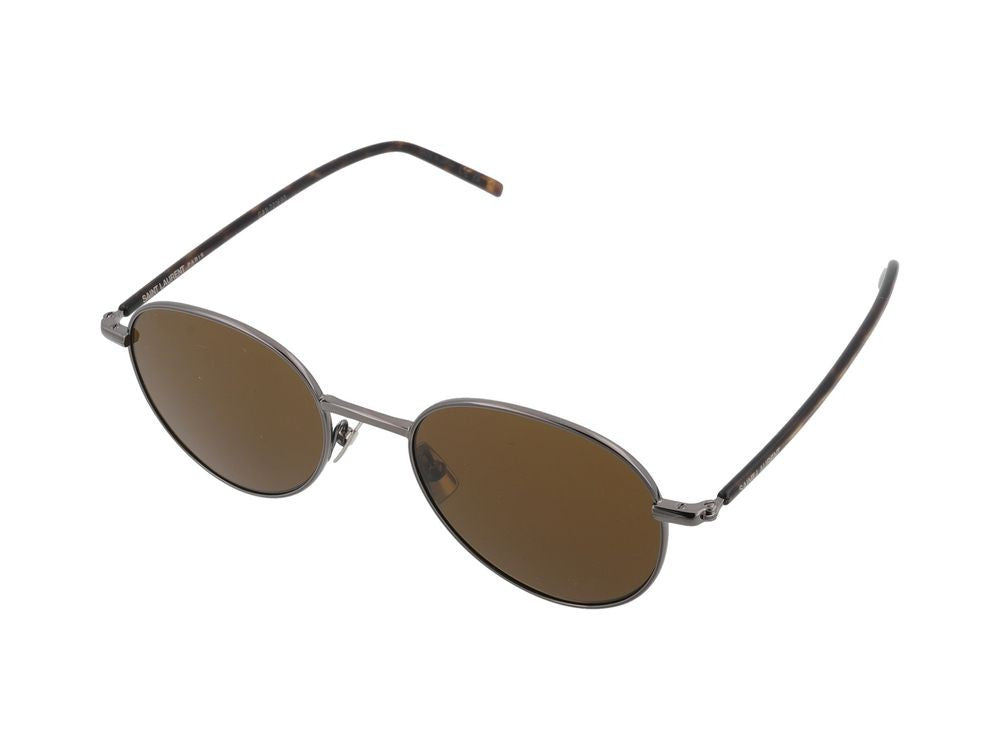 Saint Laurent Round Ruthenium Metal Frame Havana Temple Sunglasses