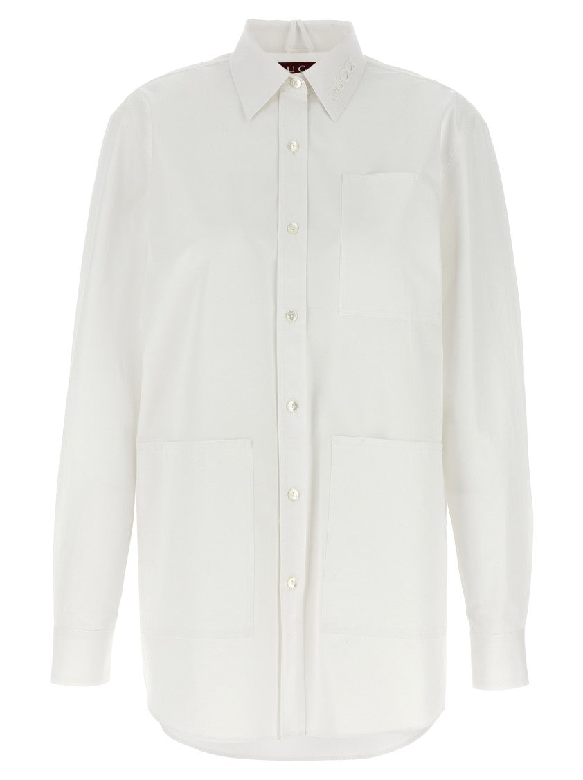 Gucci Cotton Poplin Shirt With Tone-On-Tone Logo Embroidery