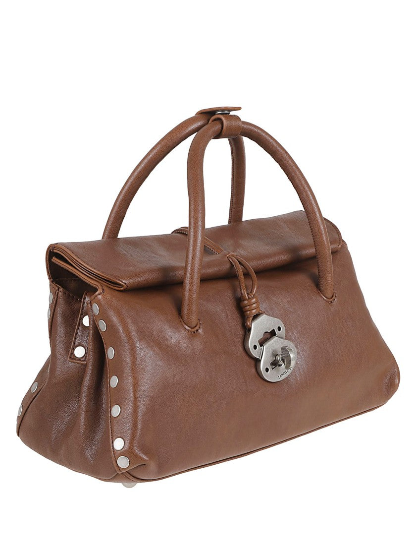 Zanellato Lambskin Leather Shoulder Bag With Silver Studs