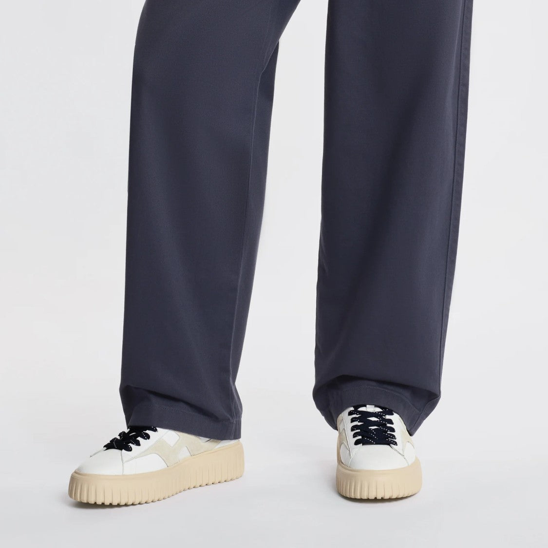 Hogan H-Stripes Leather Lace-Up Sneakers With Contrasting Accents