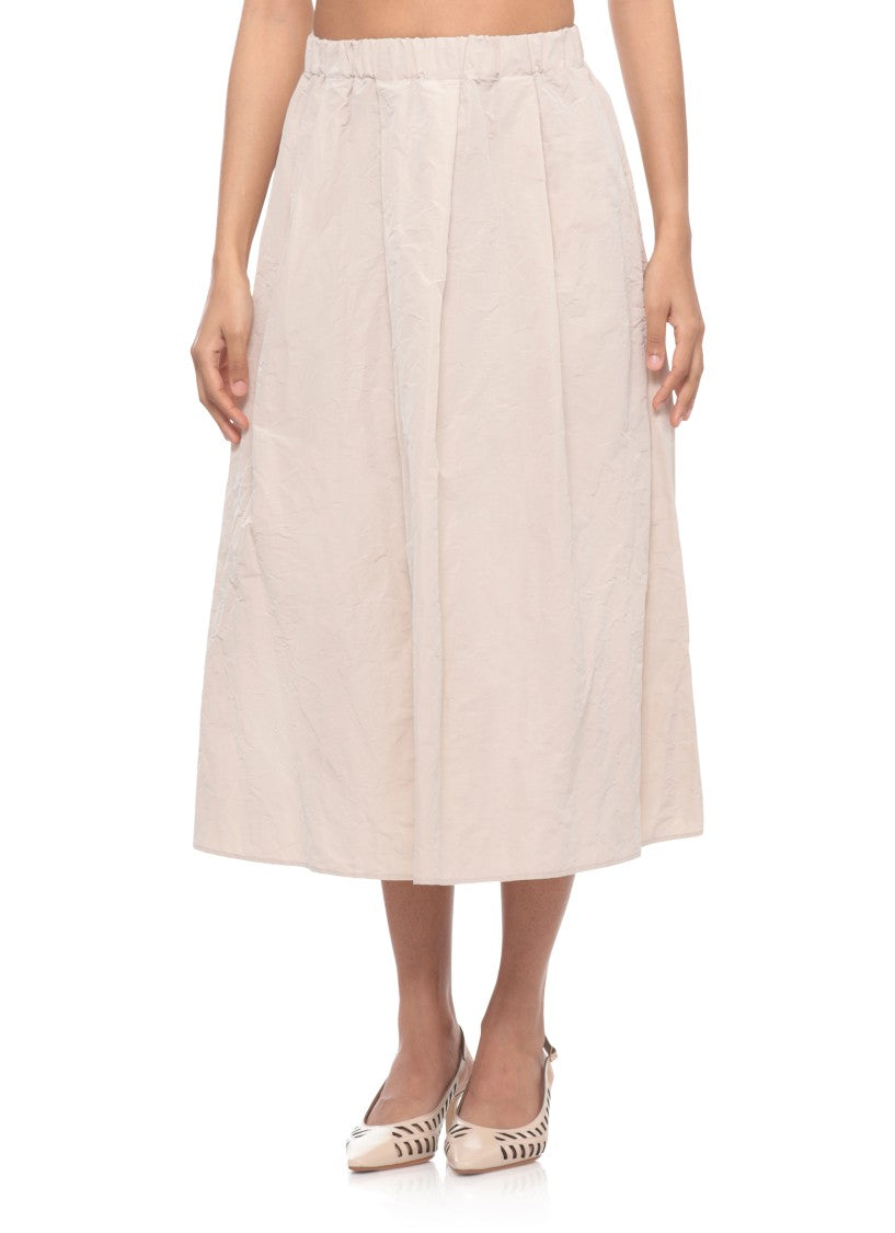 Antonelli Firenze Beige Midi Skirt With Elastic Waistband And Side Pockets