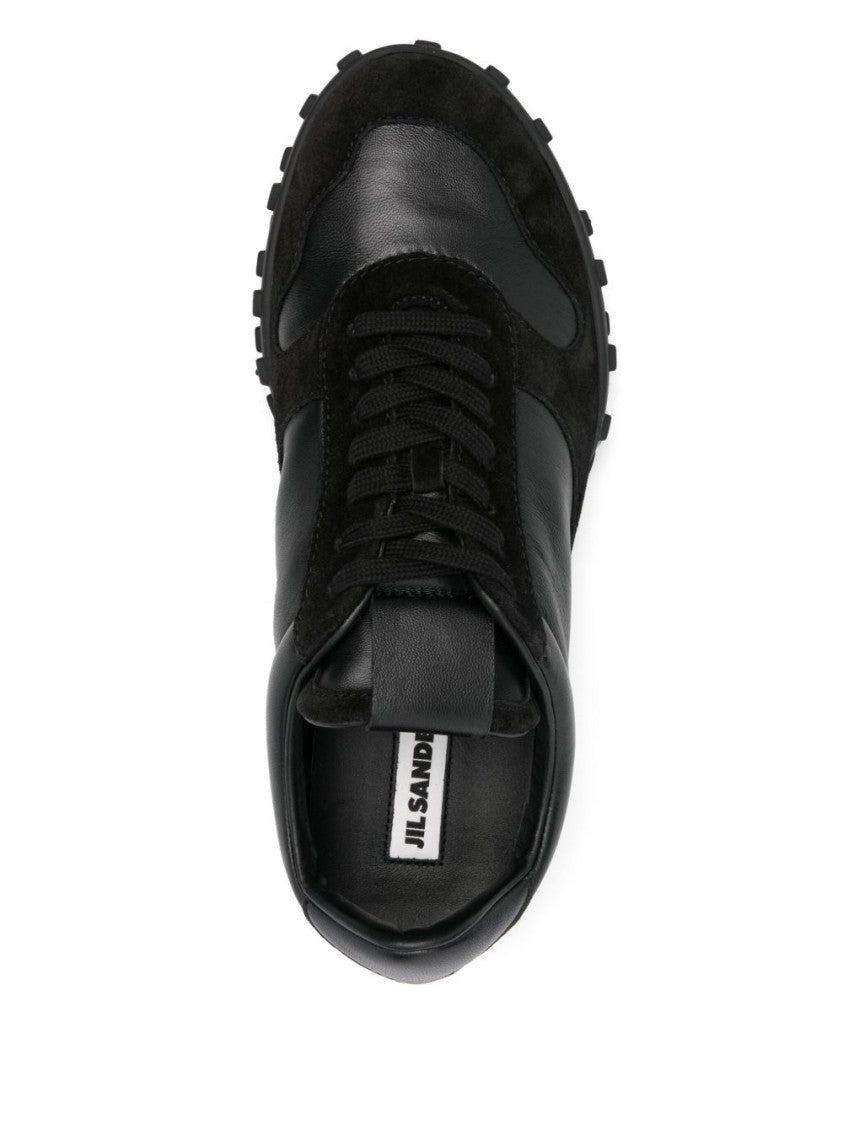 Jil Sander Black Leather Sneakers With Suede Inserts