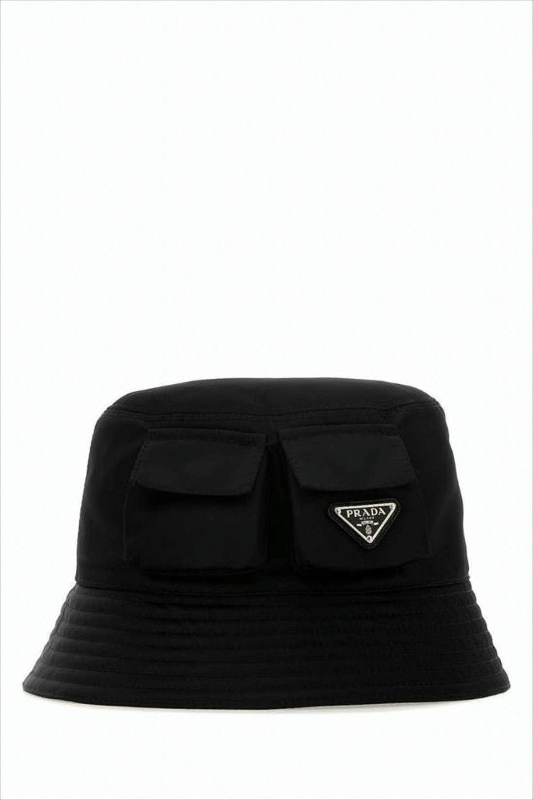 Prada Black Bucket Hat With Stitched Brim And Signature Plaque