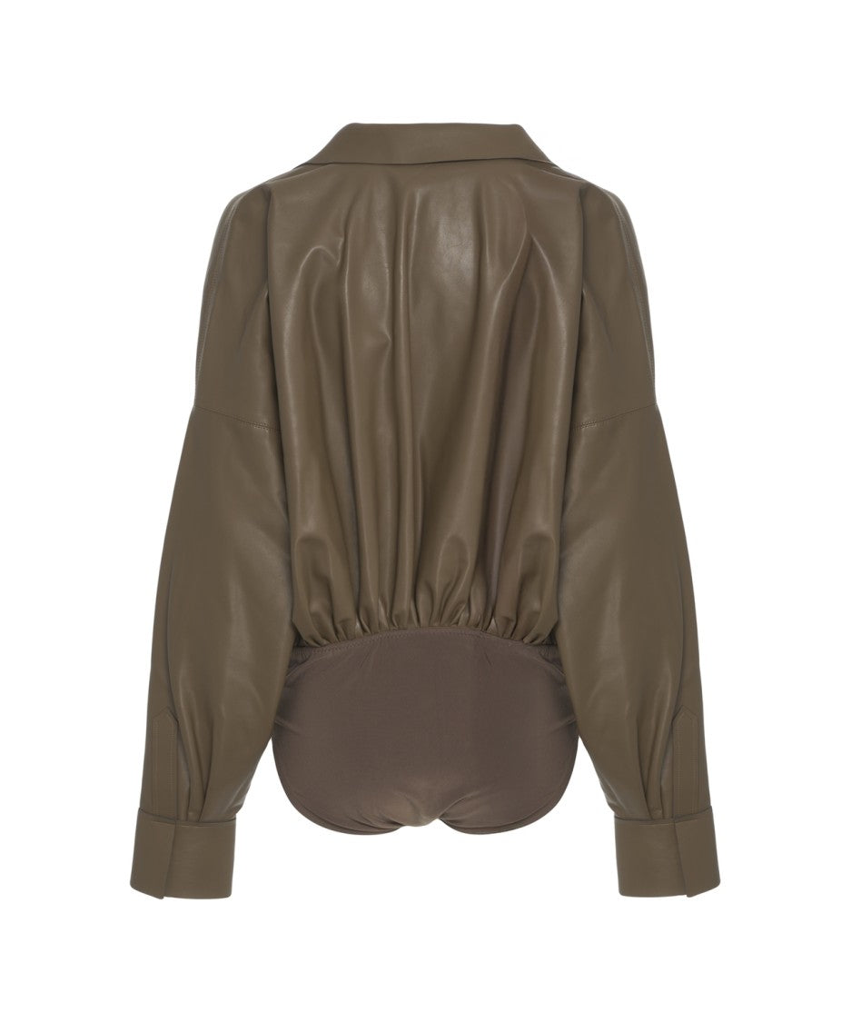 Norma Kamali Boyfriend' Faux Leather Bodysuit