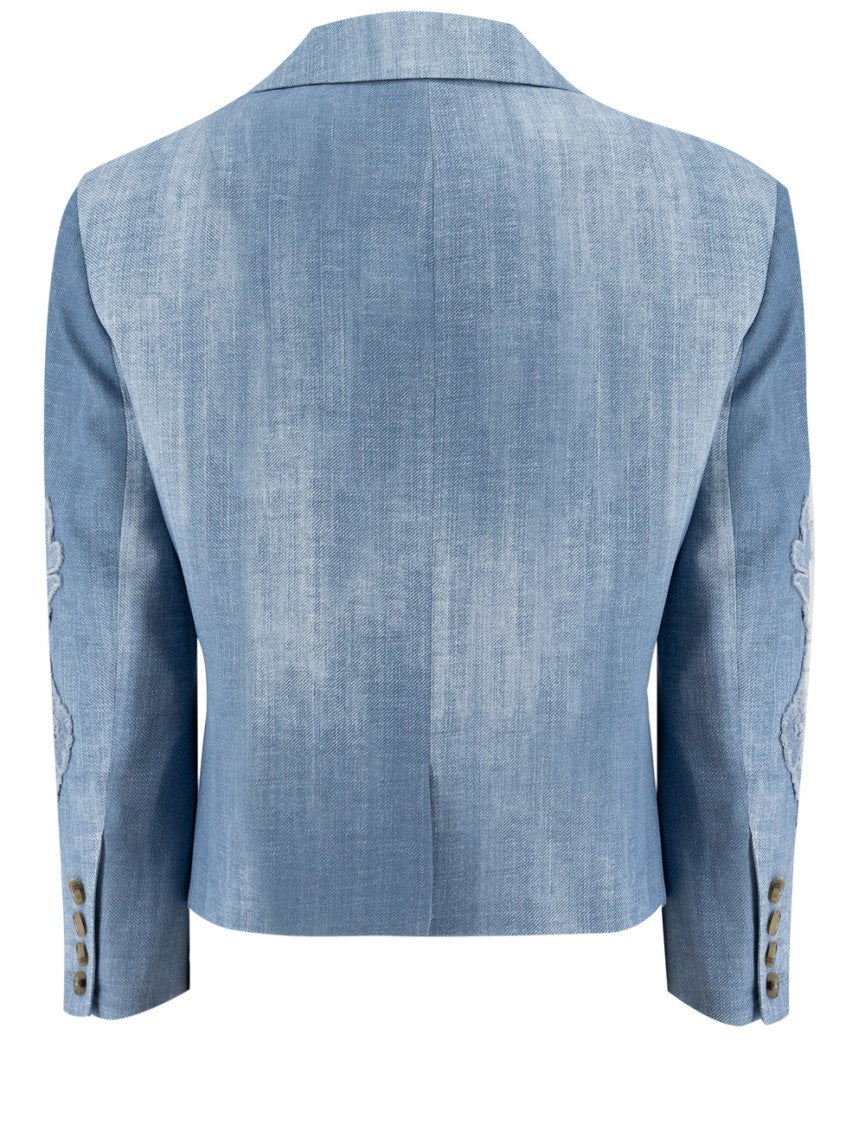 Ermanno Scervino Single Breasted Jacket With Floral Appliqués And Denim Effect